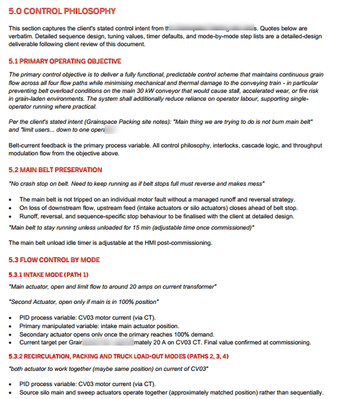 Control philosophy document excerpt